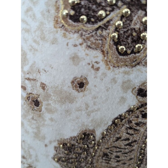 Additions By Chico Shirt Women Sz M/8 (1) Embroidery Gold Beads Fleur Blouse Top - Picture 6 of 10